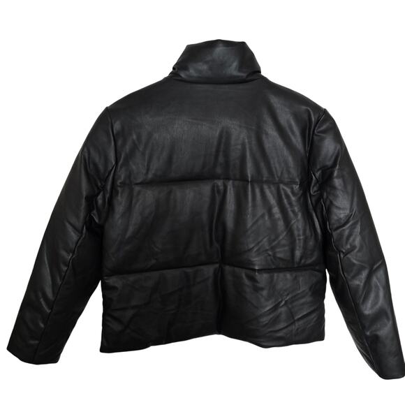 New Levi Strauss Faux Leather Short Puffer Zip up Black Women's Jacket Size XL - Picture 4 of 11